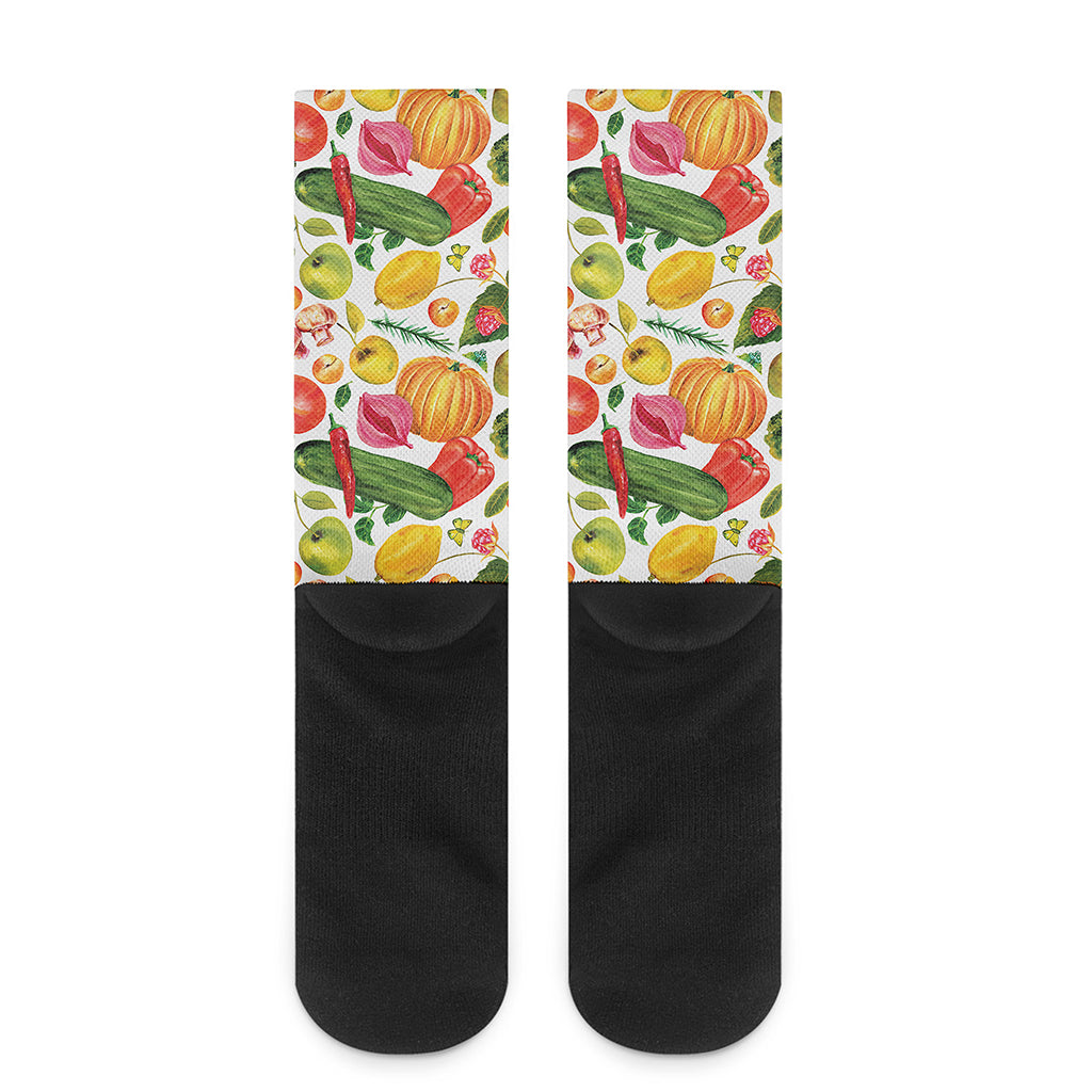 Vegan Fruits And Vegetables Print Crew Socks