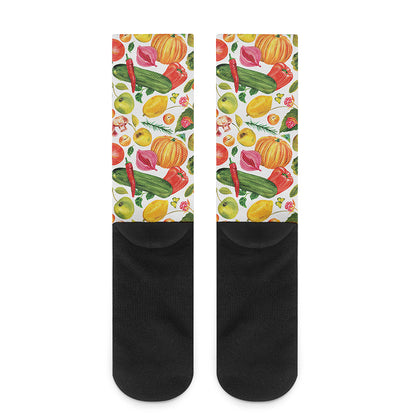 Vegan Fruits And Vegetables Print Crew Socks