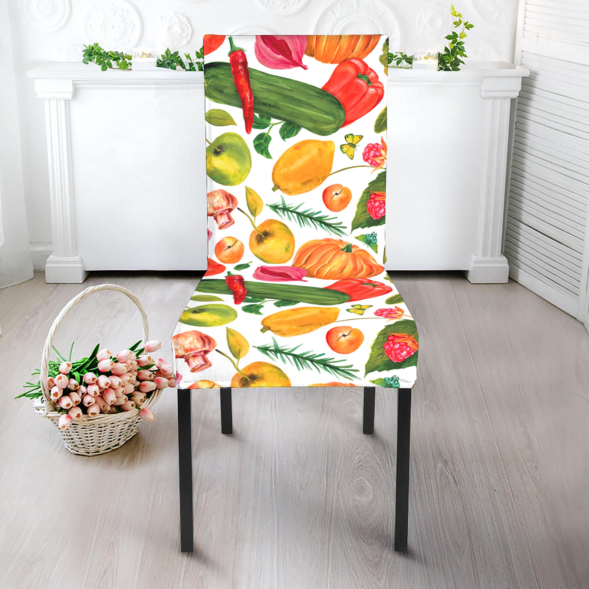 Vegan Fruits And Vegetables Print Dining Chair Slipcover