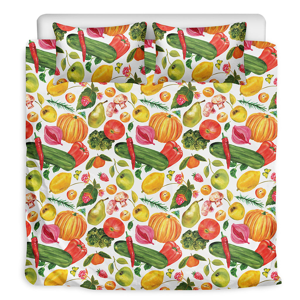 Vegan Fruits And Vegetables Print Duvet Cover Bedding Set