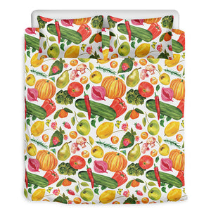 Vegan Fruits And Vegetables Print Duvet Cover Bedding Set