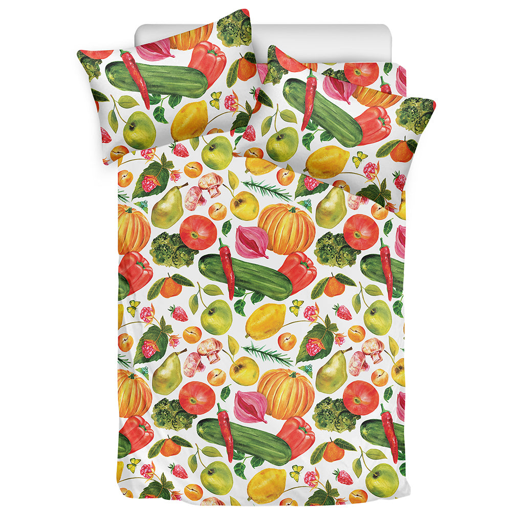 Vegan Fruits And Vegetables Print Duvet Cover Bedding Set