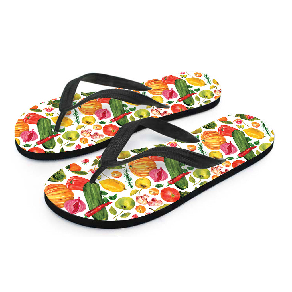 Vegan Fruits And Vegetables Print Flip Flops
