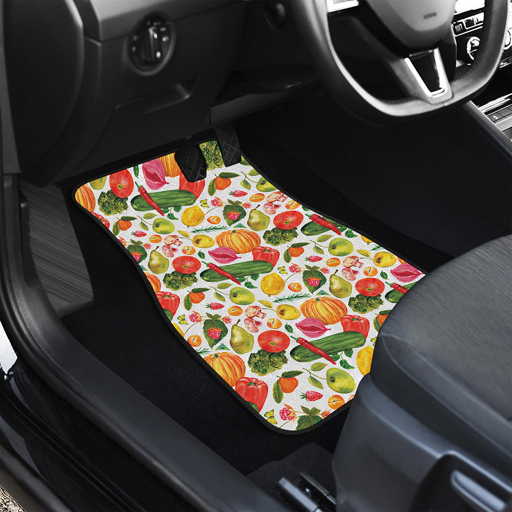 Vegan Fruits And Vegetables Print Front and Back Car Floor Mats