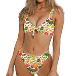 Vegan Fruits And Vegetables Print Front Bow Tie Bikini