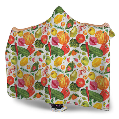 Vegan Fruits And Vegetables Print Hooded Blanket