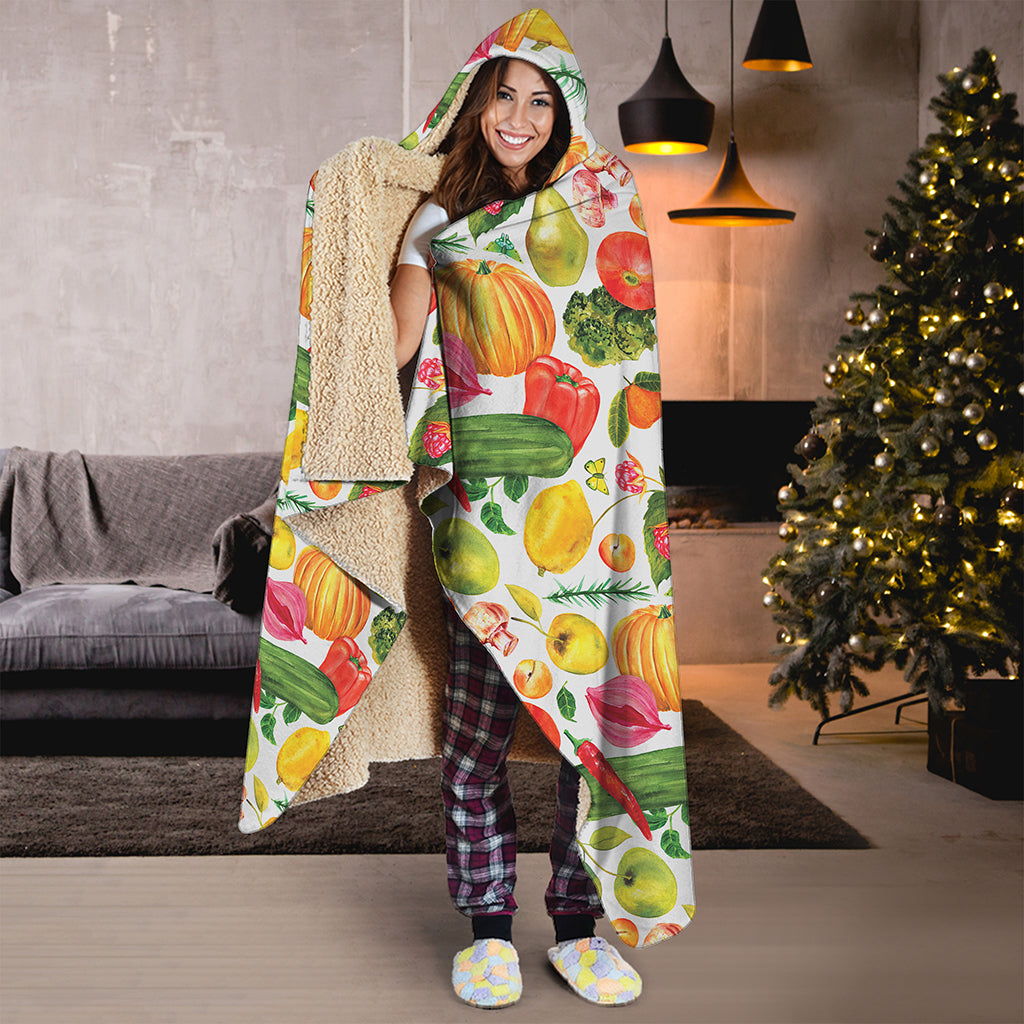 Vegan Fruits And Vegetables Print Hooded Blanket