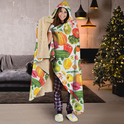 Vegan Fruits And Vegetables Print Hooded Blanket