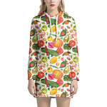 Vegan Fruits And Vegetables Print Hoodie Dress