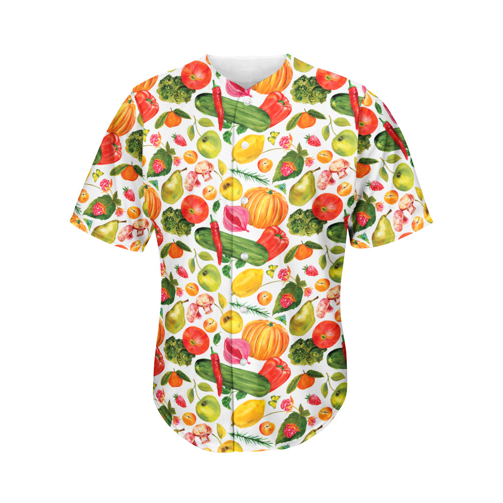 Vegan Fruits And Vegetables Print Men's Baseball Jersey