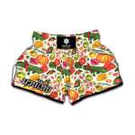 Vegan Fruits And Vegetables Print Muay Thai Boxing Shorts