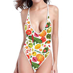 Vegan Fruits And Vegetables Print One Piece High Cut Swimsuit