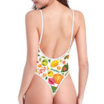 Vegan Fruits And Vegetables Print One Piece High Cut Swimsuit