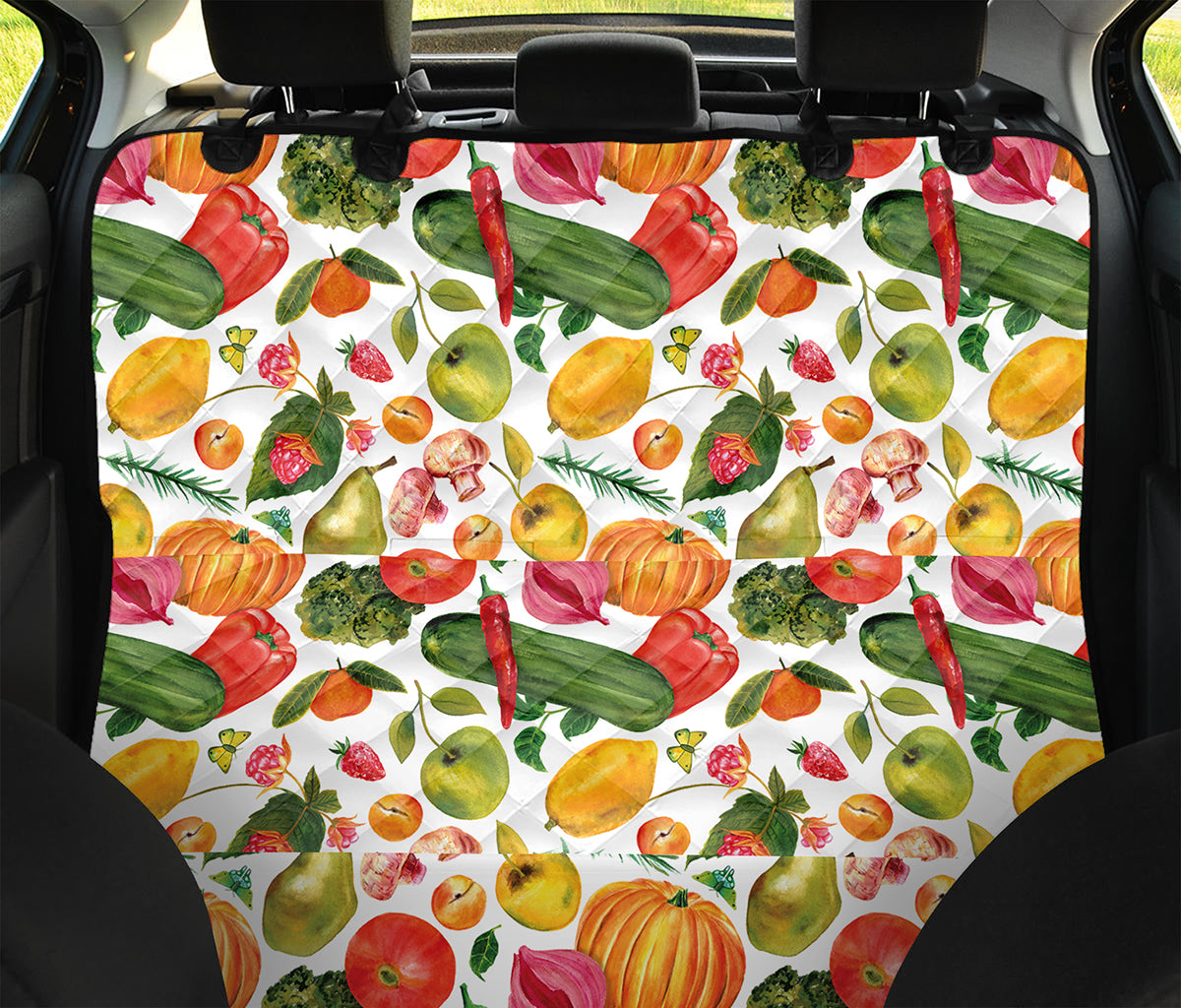 Vegan Fruits And Vegetables Print Pet Car Back Seat Cover