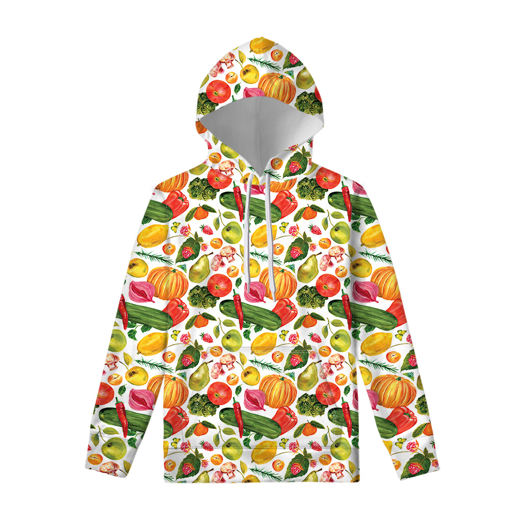Vegan Fruits And Vegetables Print Pullover Hoodie