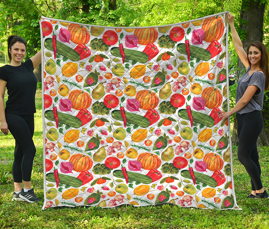 Vegan Fruits And Vegetables Print Quilt