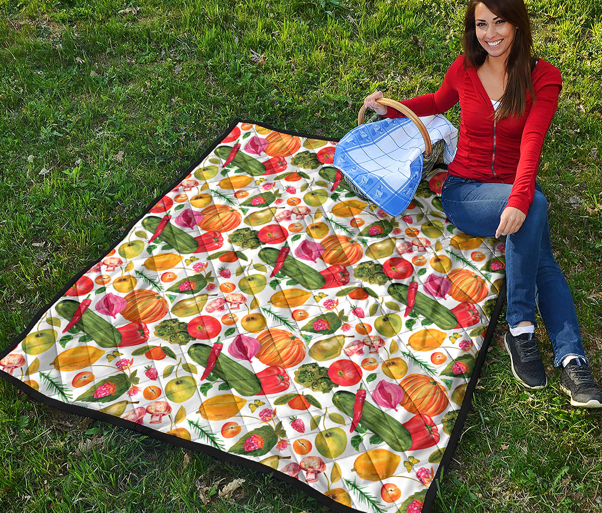 Vegan Fruits And Vegetables Print Quilt