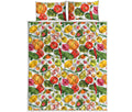 Vegan Fruits And Vegetables Print Quilt Bed Set