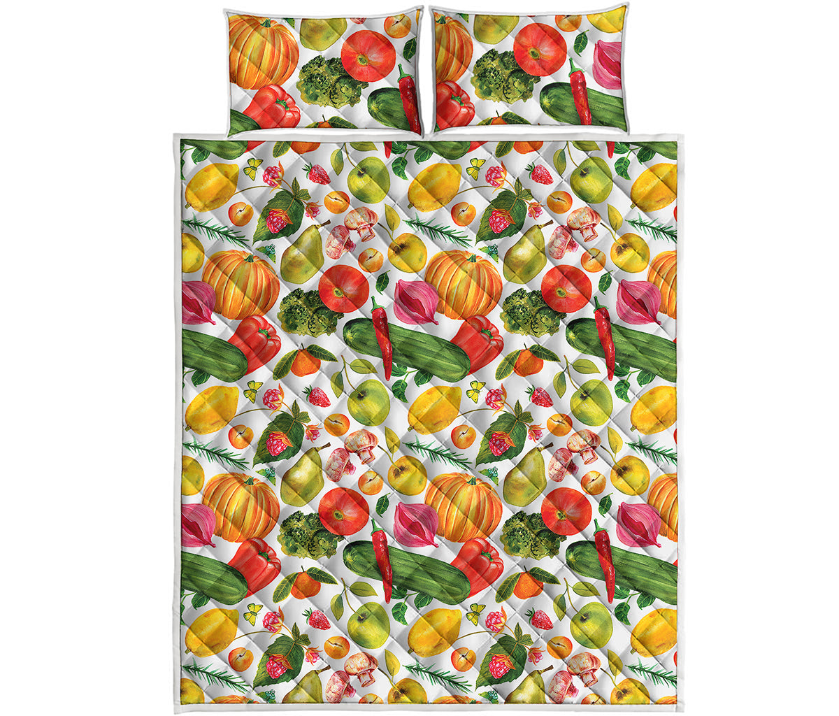 Vegan Fruits And Vegetables Print Quilt Bed Set