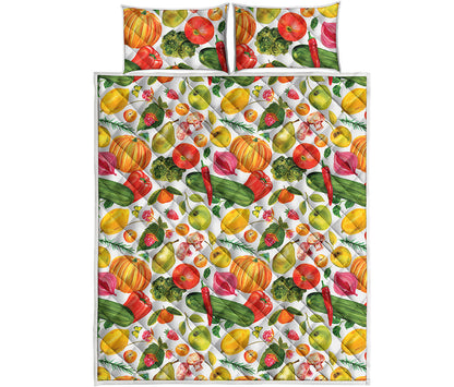 Vegan Fruits And Vegetables Print Quilt Bed Set