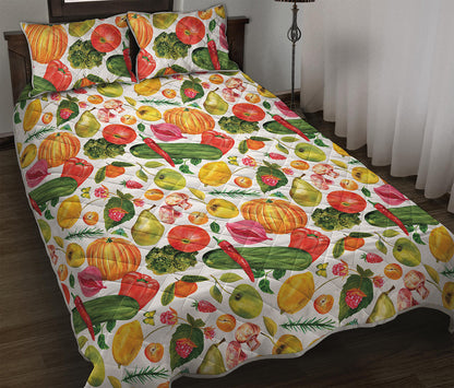 Vegan Fruits And Vegetables Print Quilt Bed Set