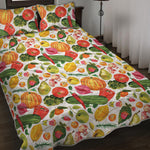 Vegan Fruits And Vegetables Print Quilt Bed Set