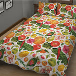 Vegan Fruits And Vegetables Print Quilt Bed Set