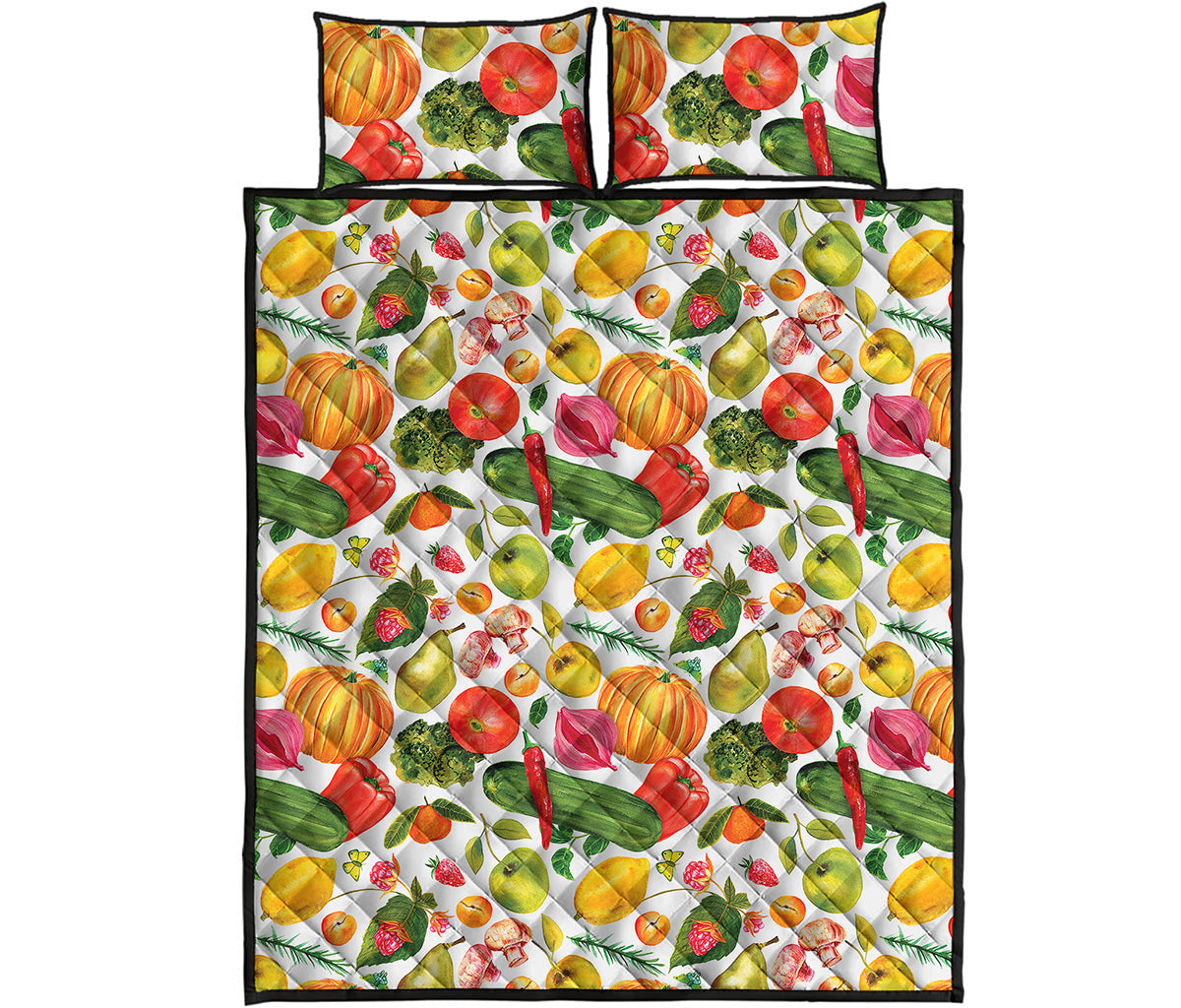 Vegan Fruits And Vegetables Print Quilt Bed Set