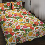 Vegan Fruits And Vegetables Print Quilt Bed Set
