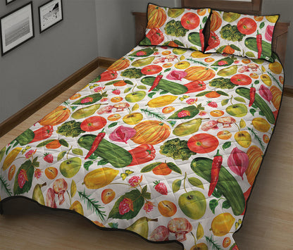 Vegan Fruits And Vegetables Print Quilt Bed Set