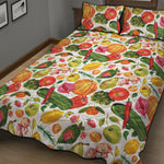 Vegan Fruits And Vegetables Print Quilt Bed Set