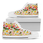 Vegan Fruits And Vegetables Print White High Top Shoes