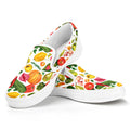 Vegan Fruits And Vegetables Print White Slip On Sneakers