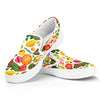 Vegan Fruits And Vegetables Print White Slip On Shoes