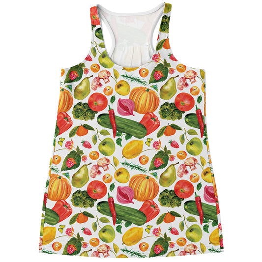 Vegan Fruits And Vegetables Print Women's Racerback Tank Top
