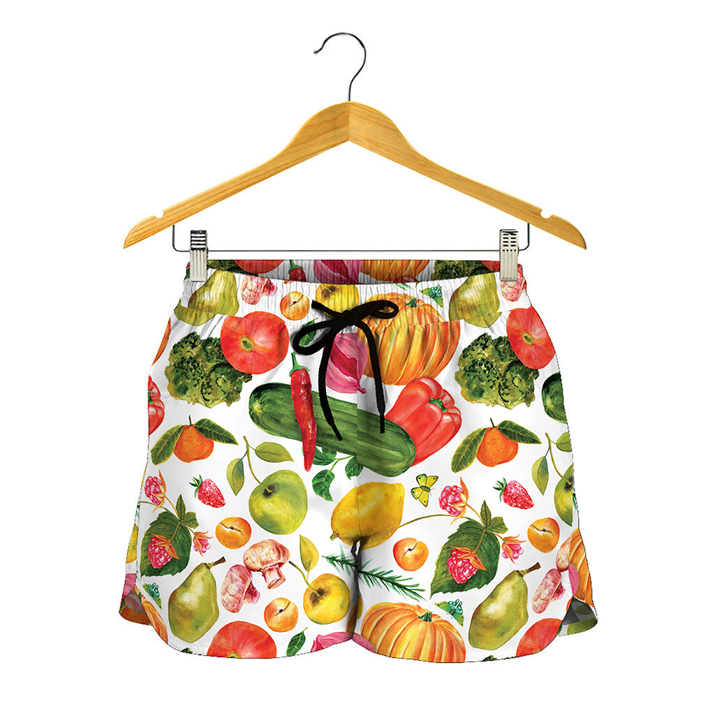 Vegan Fruits And Vegetables Print Women's Shorts