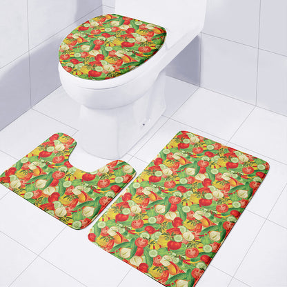 Vegan Pattern Print 3 Piece Bath Mat Set