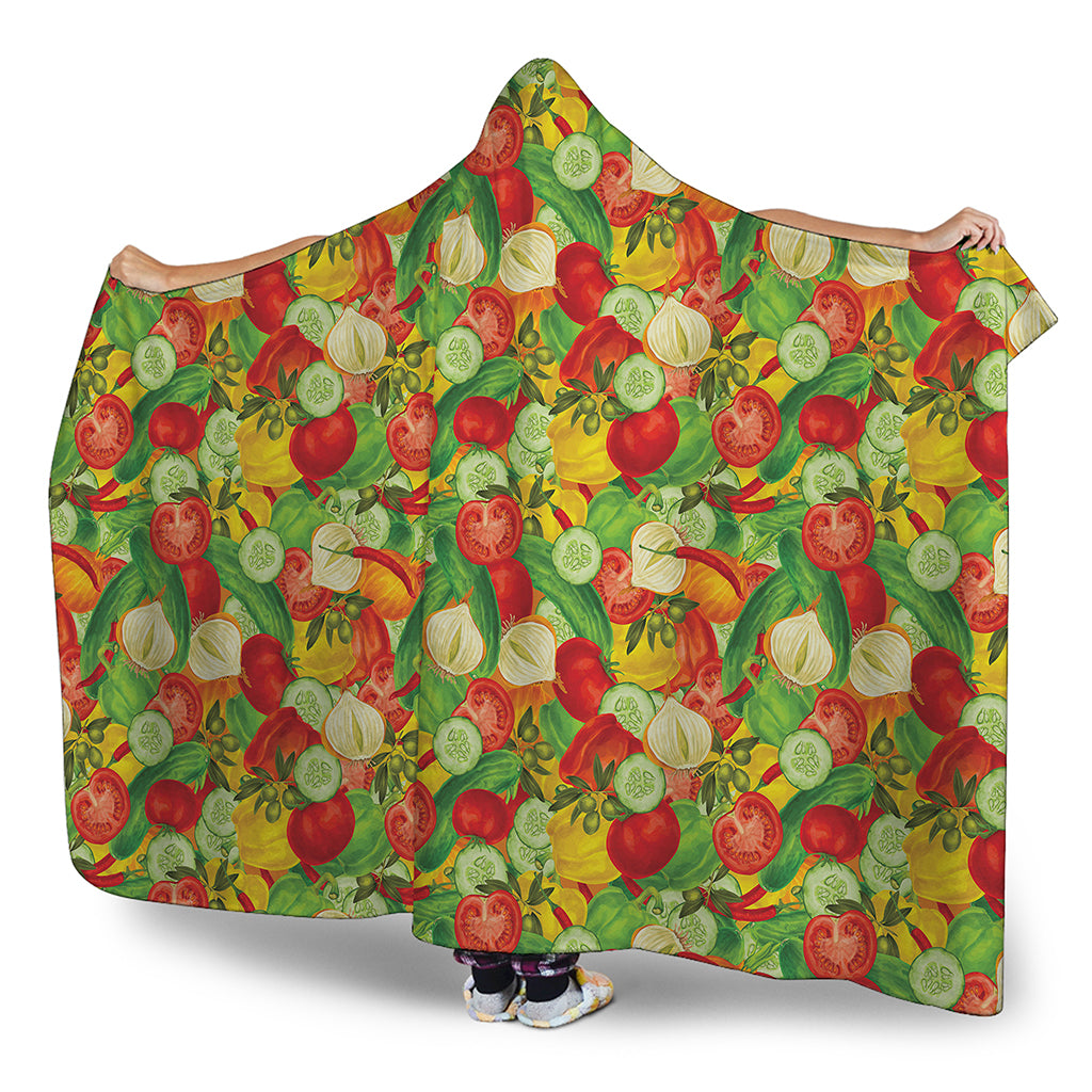 Vegan Pattern Print Hooded Blanket
