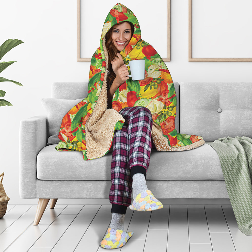 Vegan Pattern Print Hooded Blanket