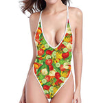 Vegan Pattern Print One Piece High Cut Swimsuit