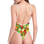 Vegan Pattern Print One Piece High Cut Swimsuit