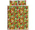 Vegan Pattern Print Quilt Bed Set