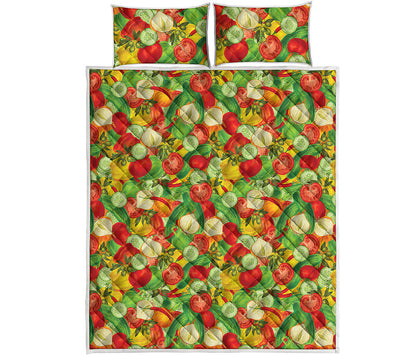 Vegan Pattern Print Quilt Bed Set