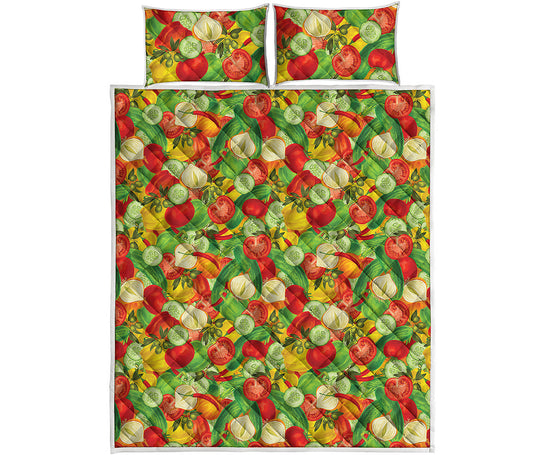 Vegan Pattern Print Quilt Bed Set