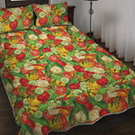 Vegan Pattern Print Quilt Bed Set