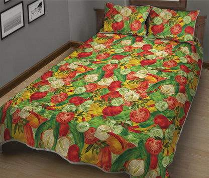 Vegan Pattern Print Quilt Bed Set