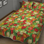 Vegan Pattern Print Quilt Bed Set