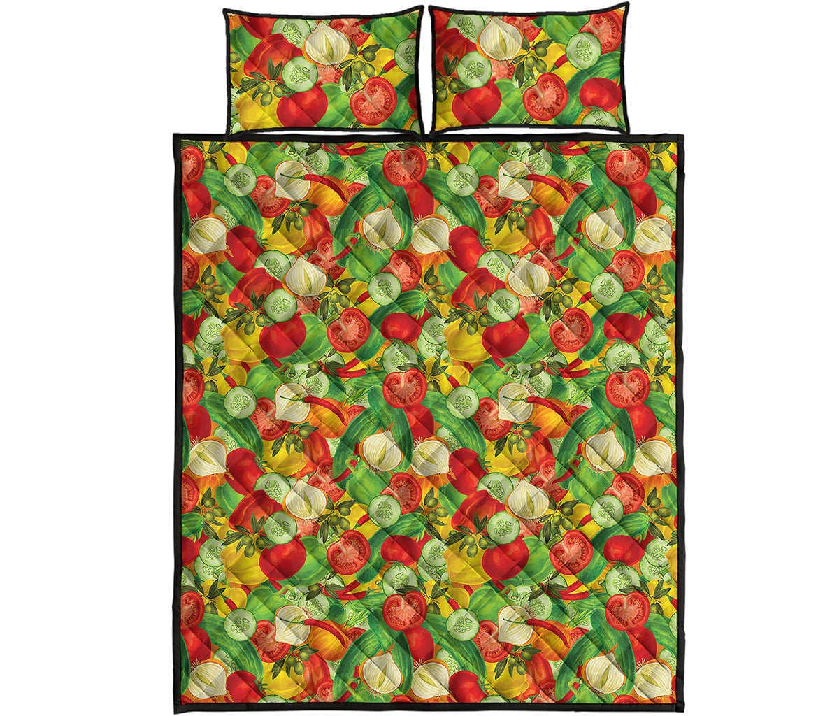 Vegan Pattern Print Quilt Bed Set