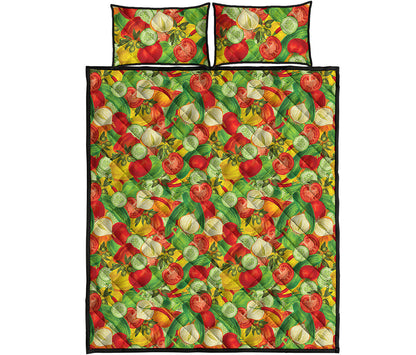 Vegan Pattern Print Quilt Bed Set