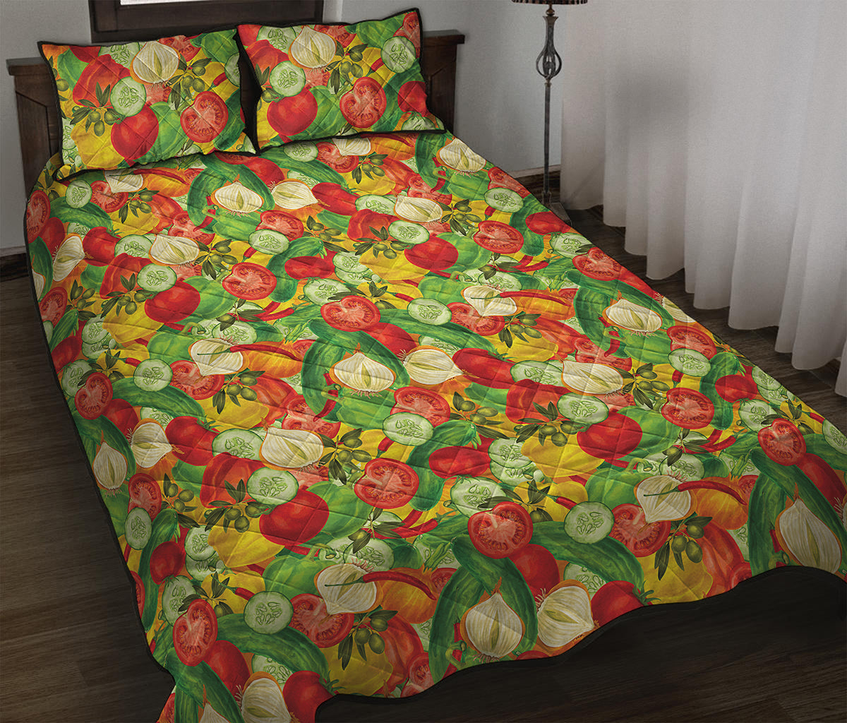 Vegan Pattern Print Quilt Bed Set